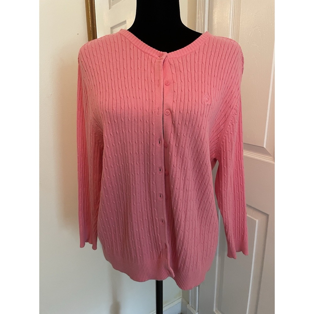 Duck Head Cardigan Sweater Bubblegum Pink Size Large Cable Knit preppy office